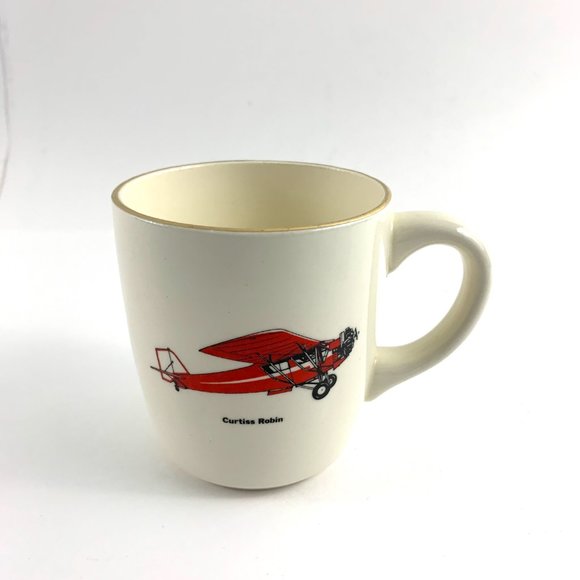 Ceramic Classic Airplane Coffee Cup. Featuring:  Red  "Curtis Robin" Aircraft. - Picture 3 of 9